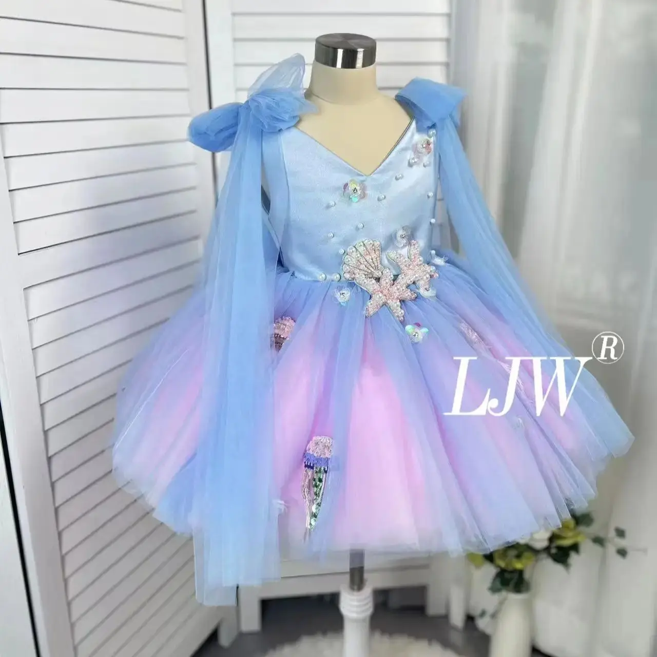 

Summer Sleeveless new girls Festival Banquet Formal Occasion Evening dress Blue gradient Sea shell Element Girl's first birthday