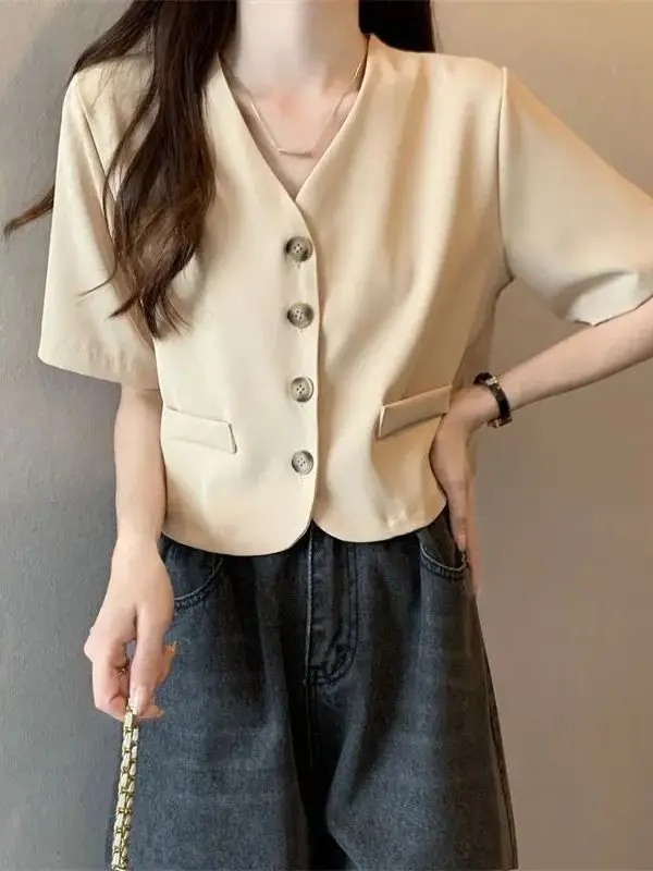 Coréen Sle ort Sve v-ne simple bouton Cardigan femmes irt été 2025 nouveau Faion coupe ajustée décontracté Busin porter