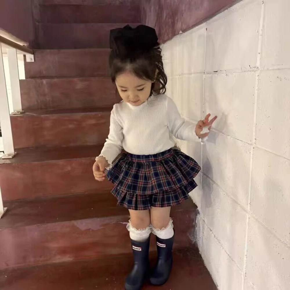 Baby Girls Plaid Ruffles Skirt Shorts Kids Spring Fall Pettiskirt Toddler Tutu Skirt Infant Bloomers Cake Layeres PP Shorts 0-4t