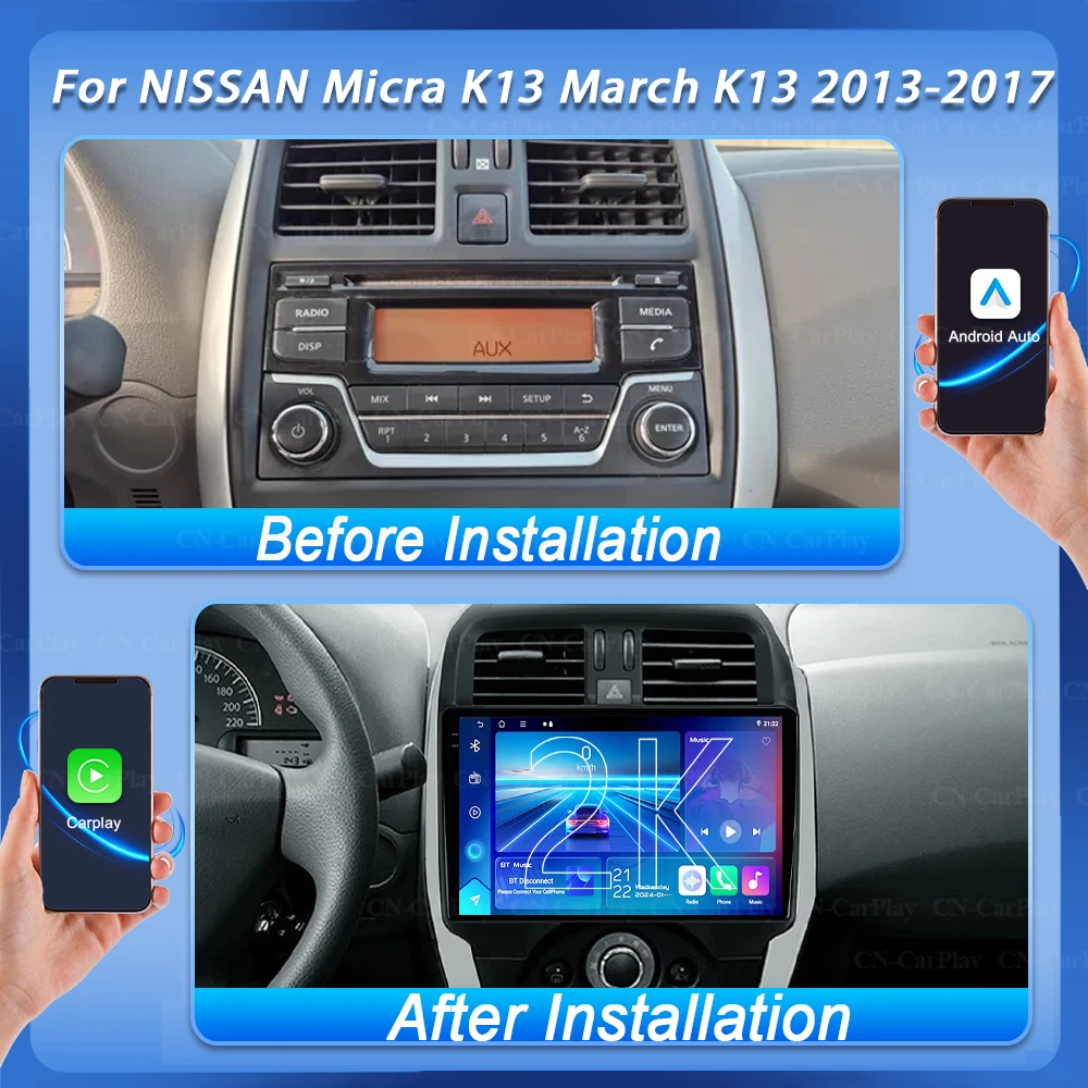 For NISSAN Micra K13 March K13 2013-2017 Android 16 Car Radio Player 10Inch  Carplay Autoradio Auto Screen No 2din DVD 5G WIFI