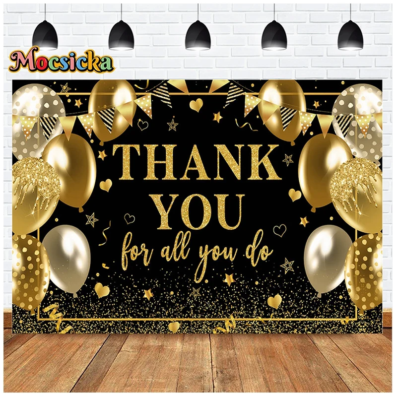 Mocsicka Tank You Fear Party Photography Backdrop Happy Birthday Background Gold Balloon Glitter Adult Kids Indoor Photo Banner