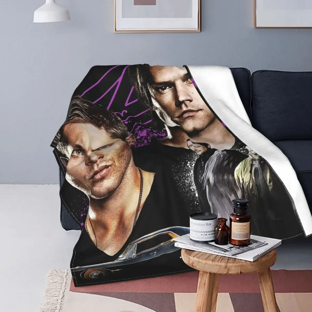 Supernatural Movie Blanket Sam Dean Winchester Castiel Wings Fleece Vintage Warm Throw Blankets for Home Restaurant All Season