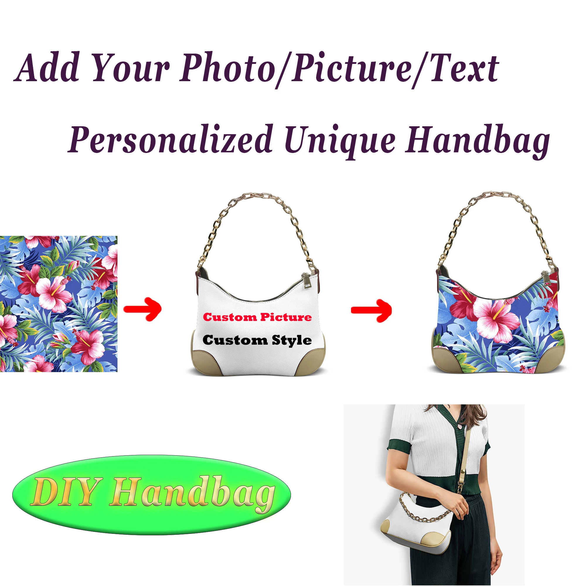 

Customized Women'S Underarm Bag Single-Shoulder Bag Chain Decoration Personalized Text Pattern Photo Logo Festival Surprise Gift