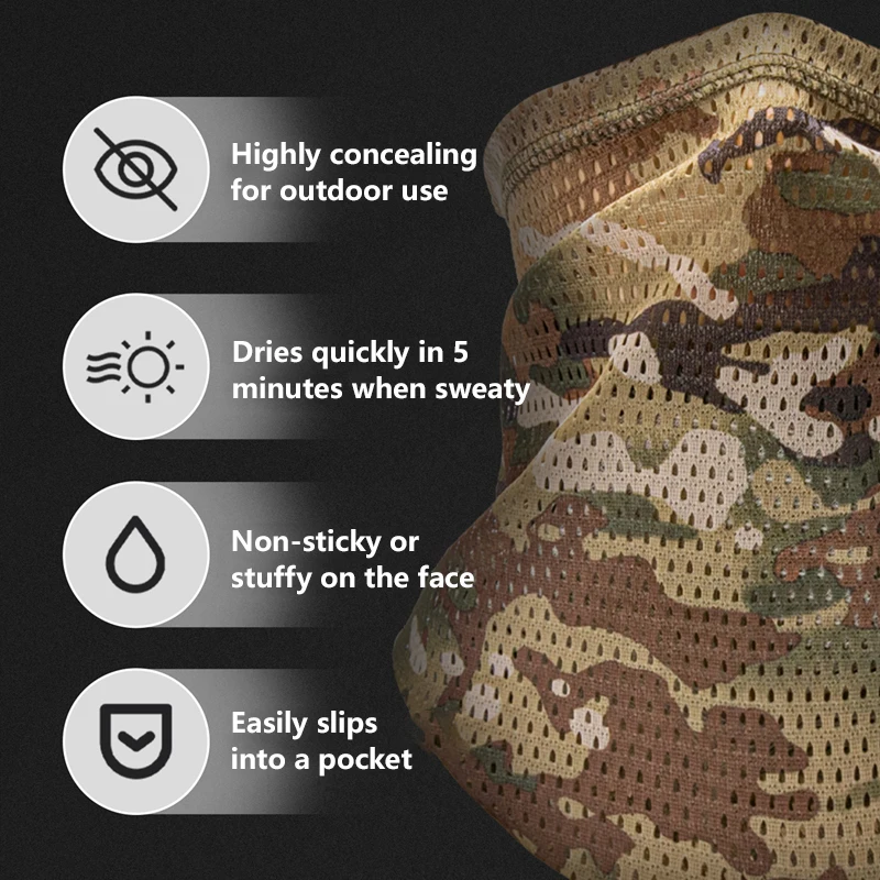 Atmungsaktiver, kühler Camo-Halswärmer, winddichter Mesh-Tubeschal, UV-Sonnenschutz für Radfahren, Wandern, Camping. – Detail 3
