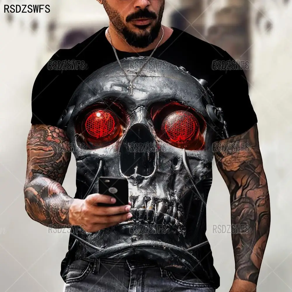 Summer Horror Skull 3D Print T Shirt For Men Casual Oversized Short Sleeve Clothes Streetwear Hip Hop Tops Tees Men Clothing 4XL