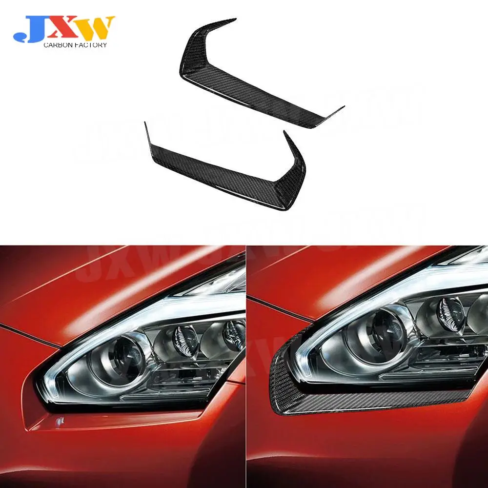 Car Front Eyelid Bumper Lamp Eyebrow Trims for Nissan GT-R35 2008-2016 Headlight Eyelid Eyebrow Cover Decoration Carbon Fiber