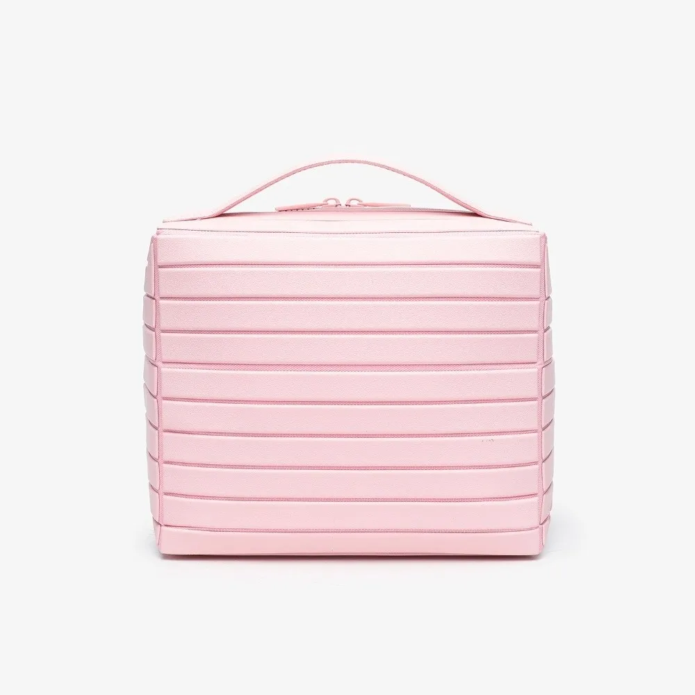 8.46x6.30x7.48in Makeup Bag Multiple Compartments PU Leather Toiletry Organizer Fold-Down Design Small Size Cosmetic Bag Travel