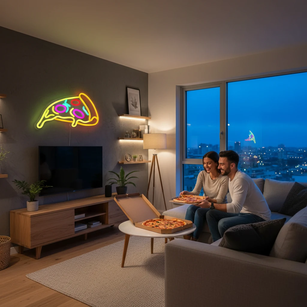Neon LED Pizza, Szyld Neonowy do Pizzerii, Restauracji Fast Food, Lampa LED do Wnętrz, Szyld Reklamowy do Sklepu, Dekoracja Ścienna, Neon