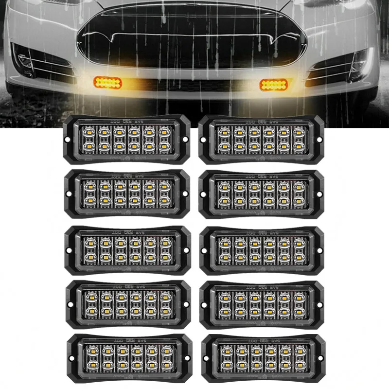

10PCS LED Strobe Emergency Lights & Side Marker Lights for Trucks Car Front Rear Indicator Side Flashing Beacon Lamp 12LED Lamp