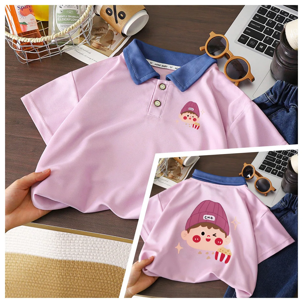 Children Boys Summer Polo Shirts Print Short Sleeve Baby Girls T-shirt Loose Casual Kid Boy Little Top