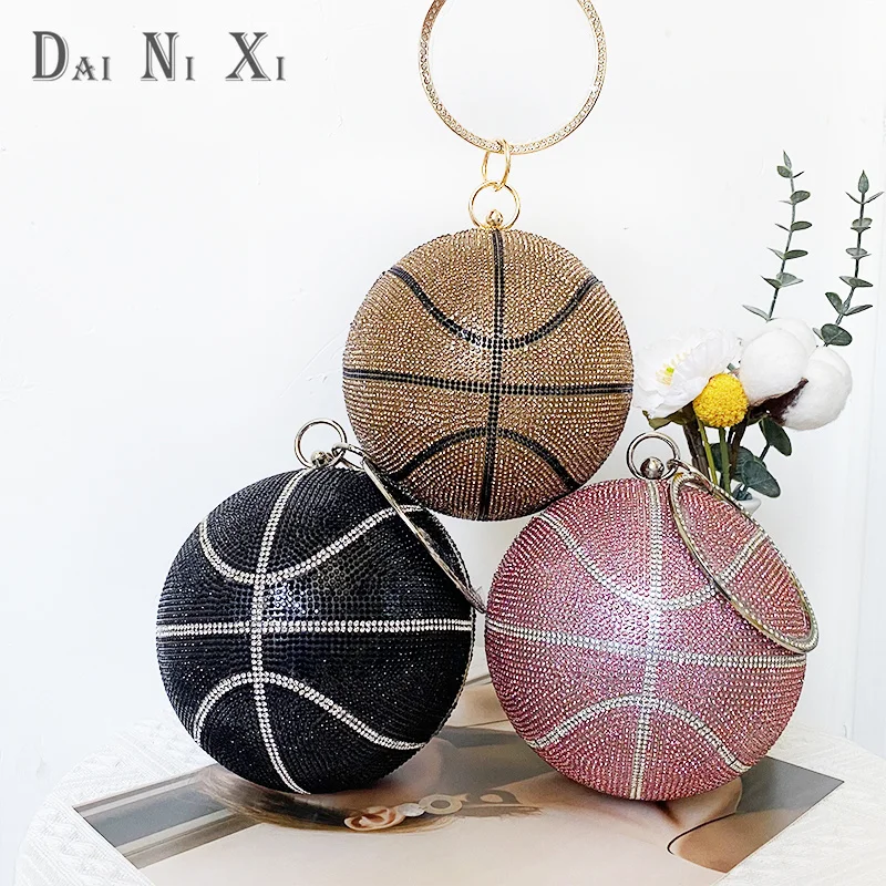 Luxury Designer Trendy Basketball Handbag Crystal Rhinestone Bag Bling Purse Woman Evening Clutch Party Purse