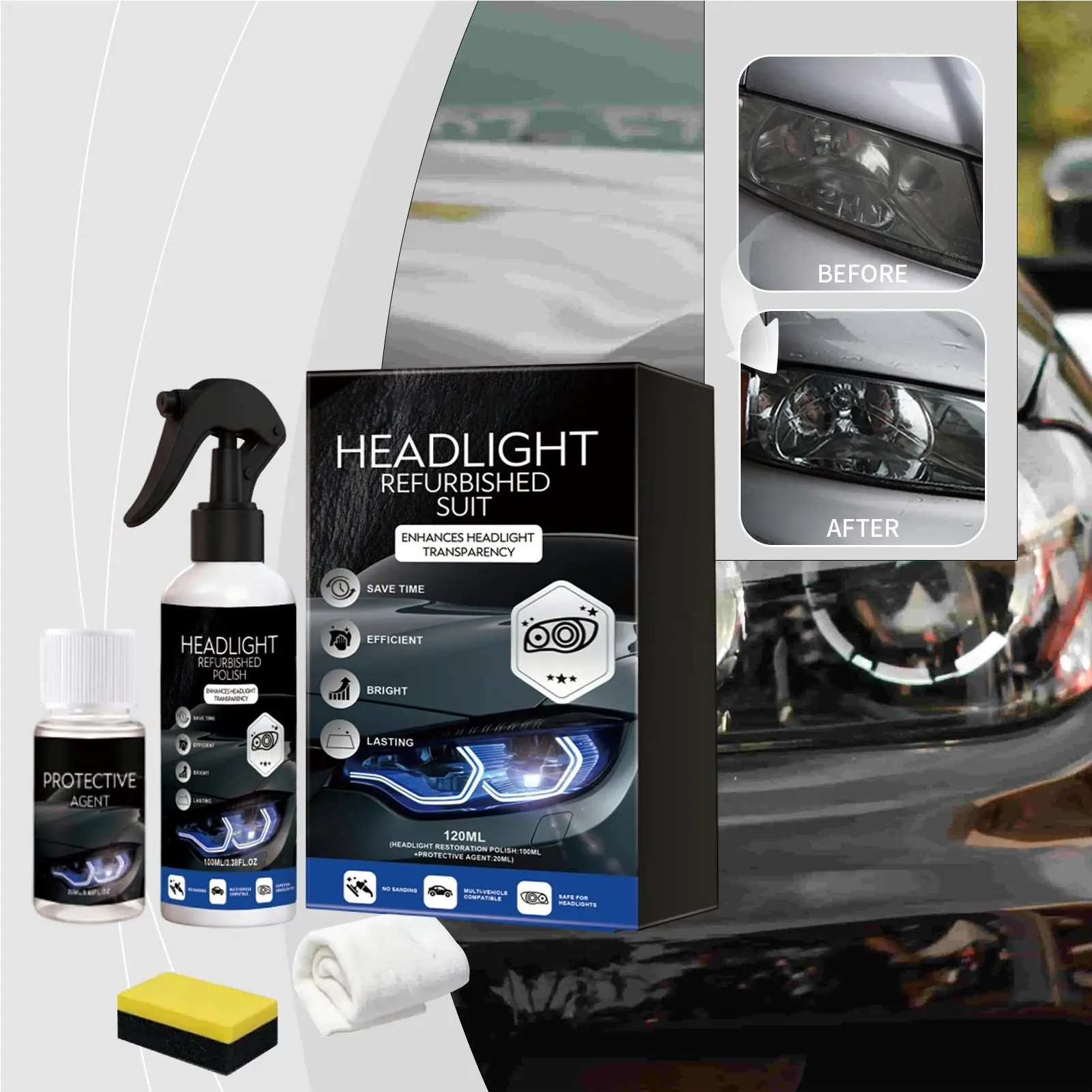 Headlight Restoration Kit Restore Protection Cleaner Car Light Cleaner Headlight Kit For Glass Lenses Detailing Care