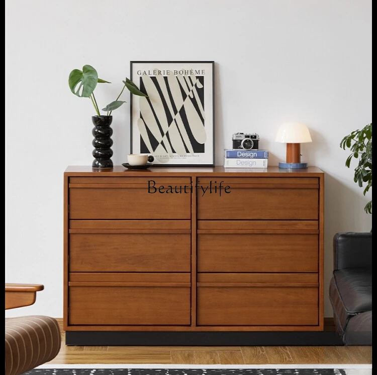 

Solid Wood Six-Drawer Cabinet Retro Drawer Storage Wall-Mounted Organizer Japanese Style