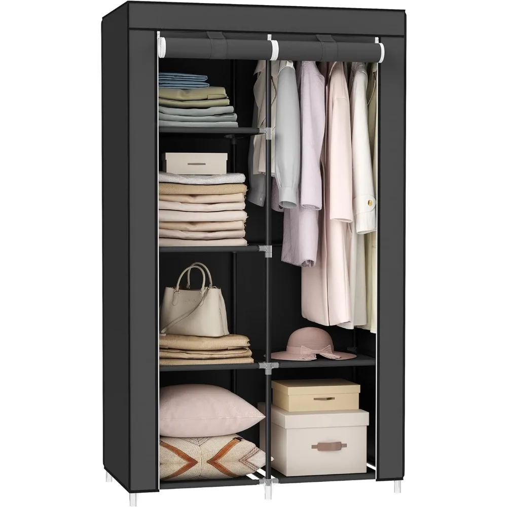 

Portable Closet, Clothes Storage Organizer with 6 Shelves, 1 Clothes Hanging Rail, Non-Woven Fabric Closet, Metal Frame