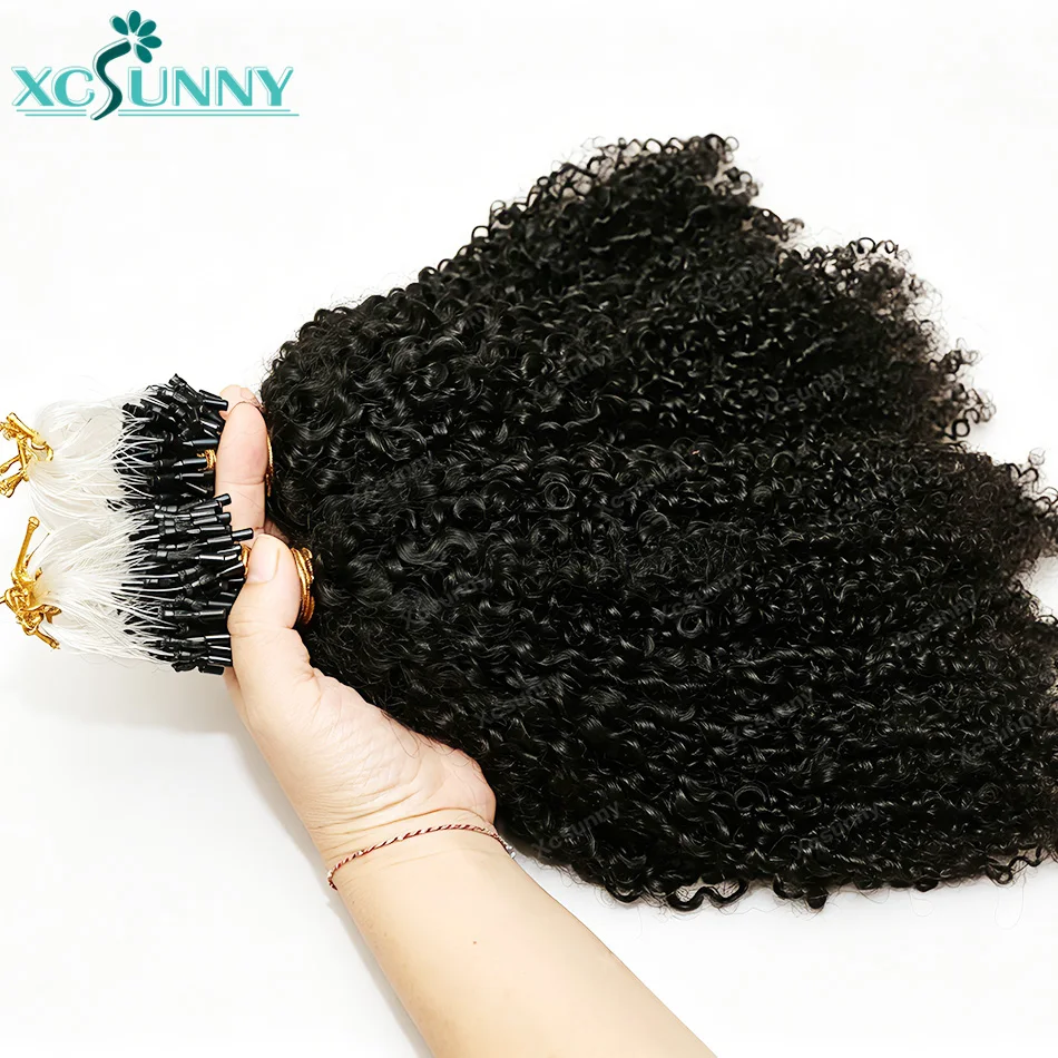 Burmese Microlink Hair Extensions For Black Women 4C Micro Ring Loop Kinky Curly Extensions Wholesale Micro Loop Curly Hair
