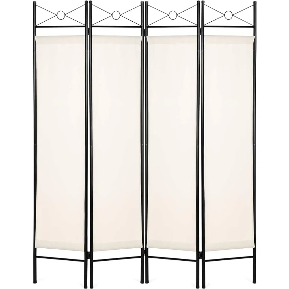 6ft 4-Panel Folding Privacy Screen Room Divider Multipurpose Decoration Accent W/Steel Frame, Lightweight Design - White