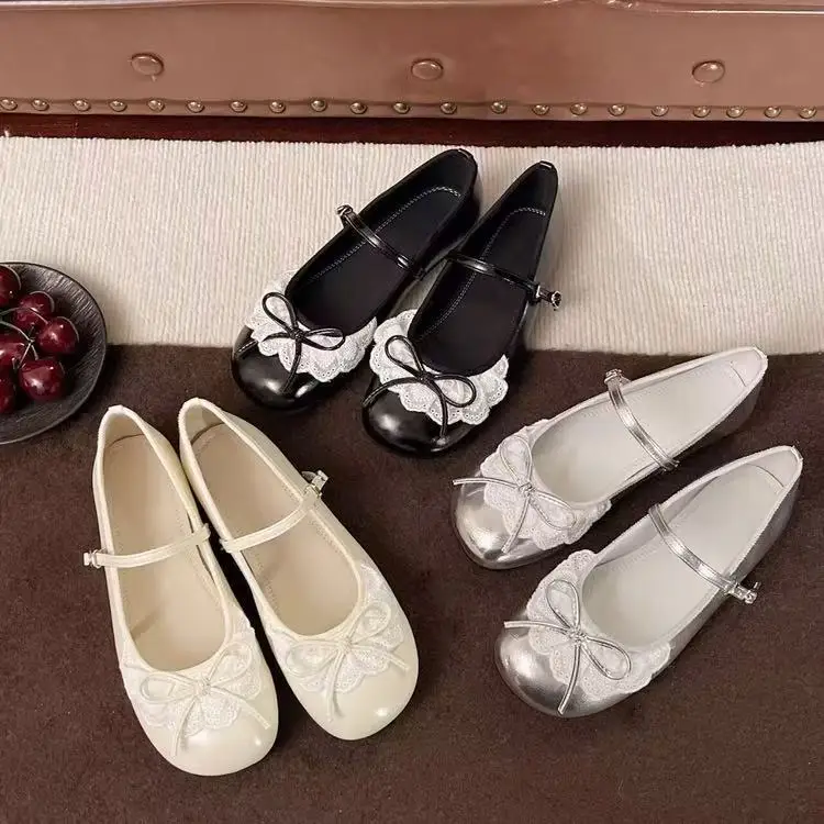 

Retro Fashionable Mary Jane Single Shoes Women's Spring 2026 New Style Lace Knot Small Leather Shoes