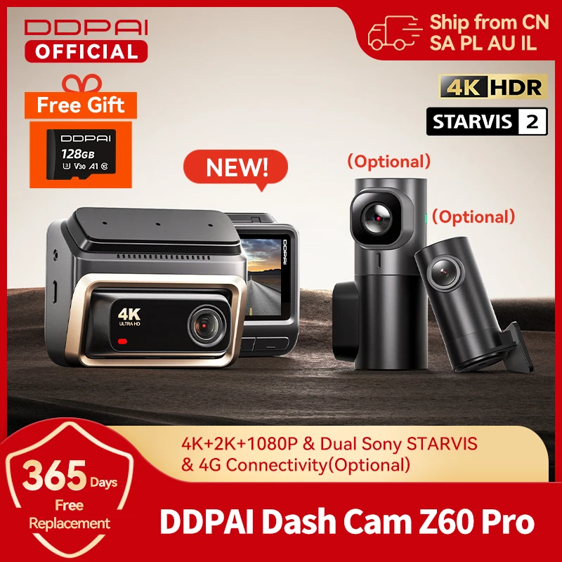 2025 New DDPAI 4K Dash Cam Z60 Pro Support Rear and Interior Car Camera SONY STARVIS2 678 Sensor  5GHz Wi-Fi ADAS 4G DVR