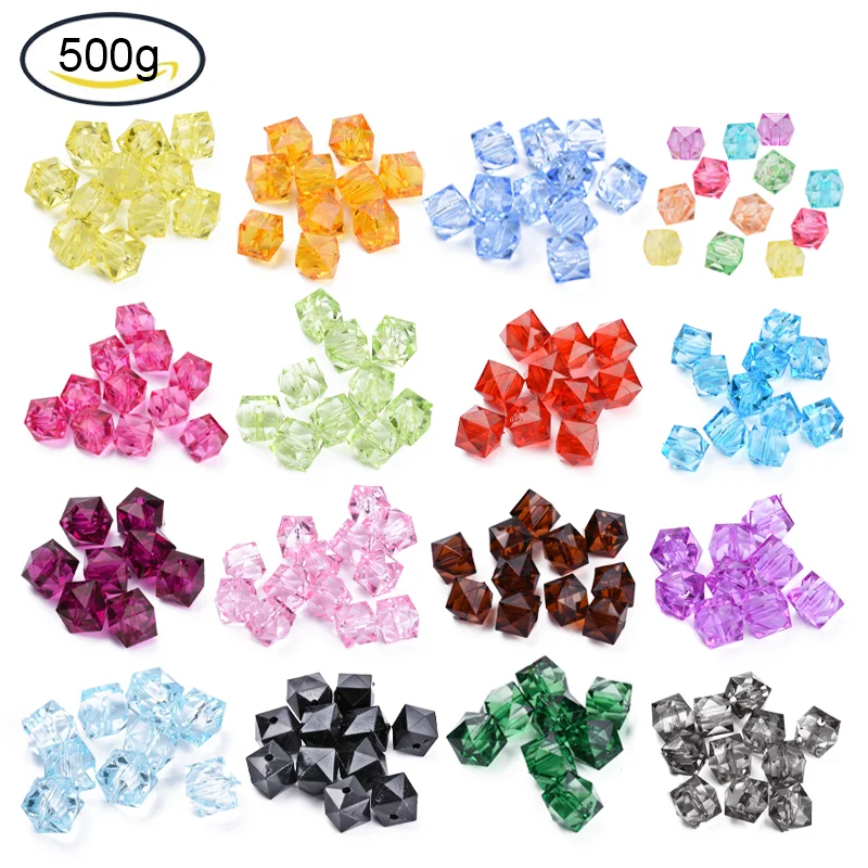 500g 10mm przezroczyste koraliki akrylowe mieszane kolory fasetowane kostka koraliki dystansowe luzem koraliki do wyrobu biżuterii DIY torebka Handmade sprzedaż hurtowa