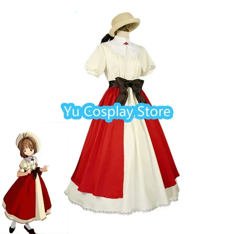 

Yu-Cosplay Anime Card Captor Sakura Cosplay Costume Sakura Picnic Dress Cute Party Suit Halloween Carnival Uniforms Women