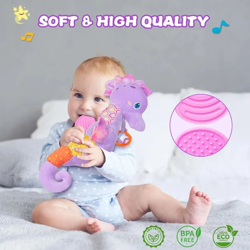 Sonagli per bambini Giocattoli Animali di peluche musicali per neonati Peluche con colori vivaci Crinkle Sound Paper Giocattoli per neonati per 0 12 mesi