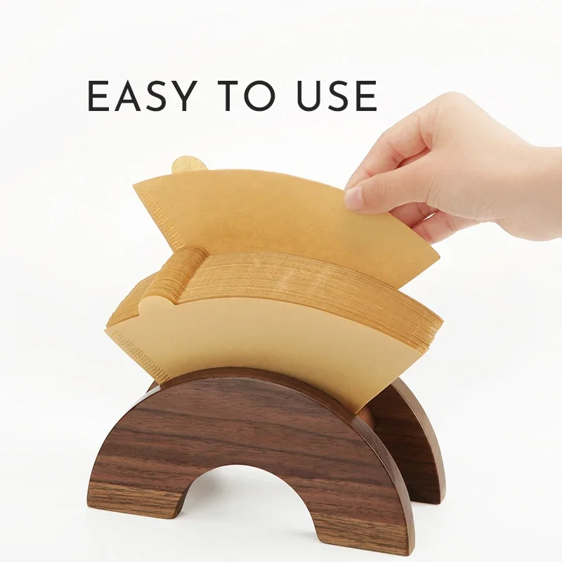 Coffee Filter Paper Holder Walnut Wood Coffee Accessories Stand Capacity of 100 Pcs Paper Storage