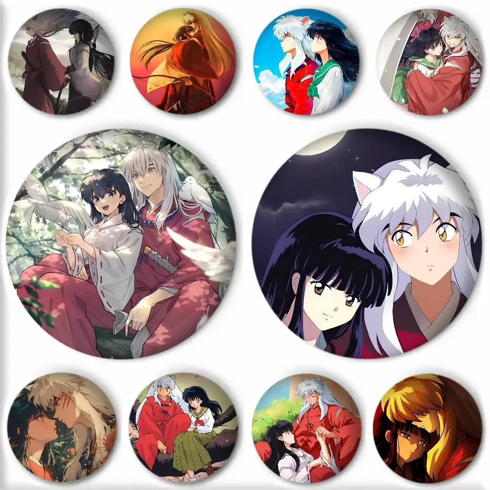 Classic Anime I-Inuyasha And Kikyo Manga Badge Round Art Brooch Clothes Backpack Accessories Lapelnd Laserh