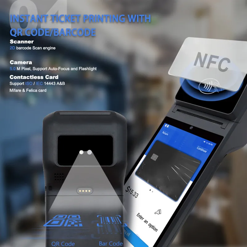 Android 14 Handheld POS PDA, NFC Scanner & 58mm Thermal Printer