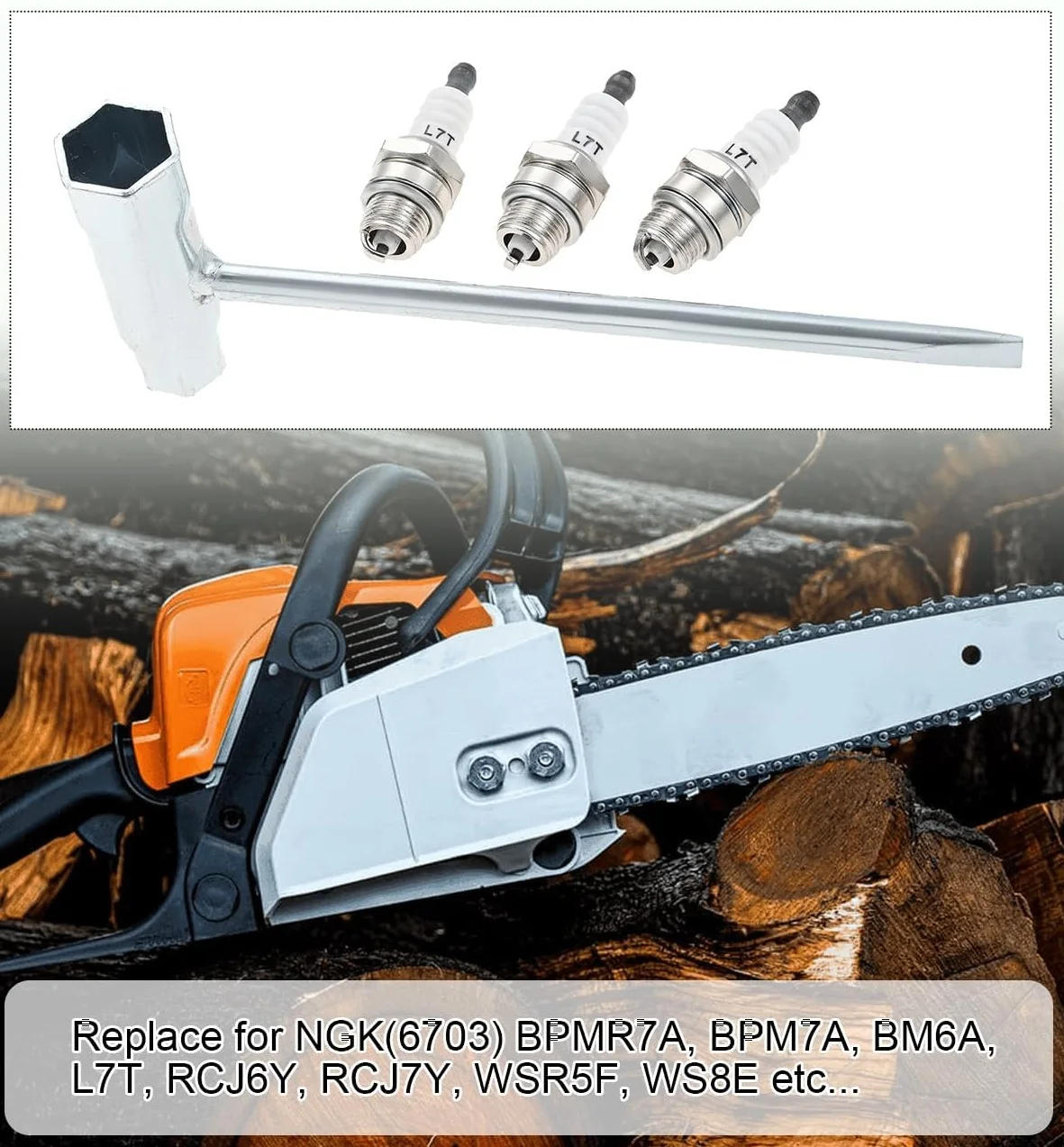 4pcs/set BPMR7A Spark Plugs Chainsaw Screwdriver Wrench 13mm/19mm fit 2-Stroke Engines for Husqvarna Stihl MS290 021 023 024 025
