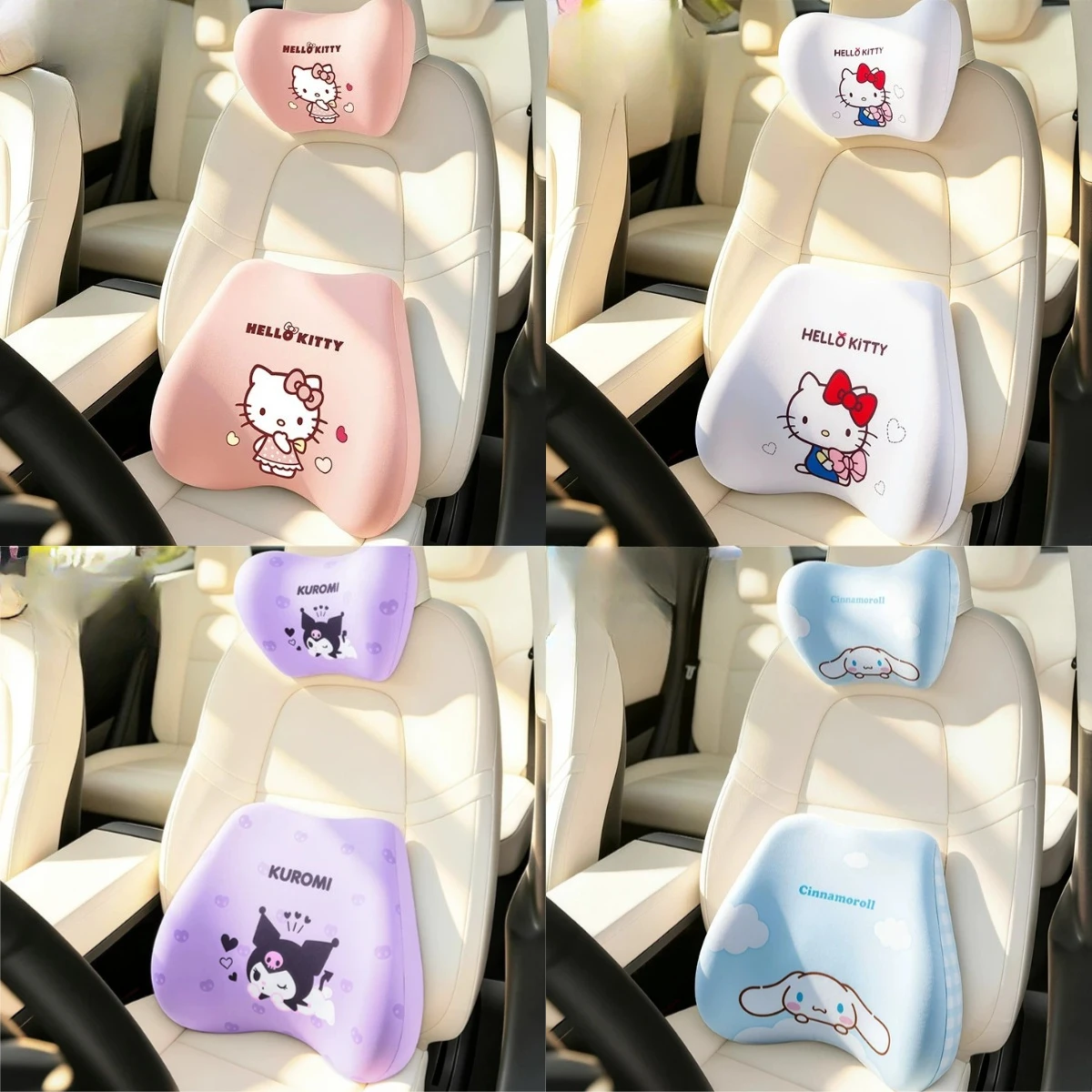 Hello Kitty Car Neck Pillow Waist Support Cushion Cute Auto Seat Headrest Back Lumbar Pillow for Driving Car Interior Decoration