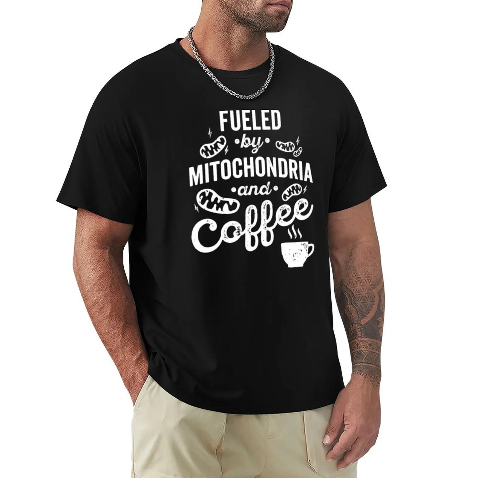 Fueled By Mitochondria And Coffee Funny Science Biology T-Shirt Casual Lightweight Short Sleeve Top