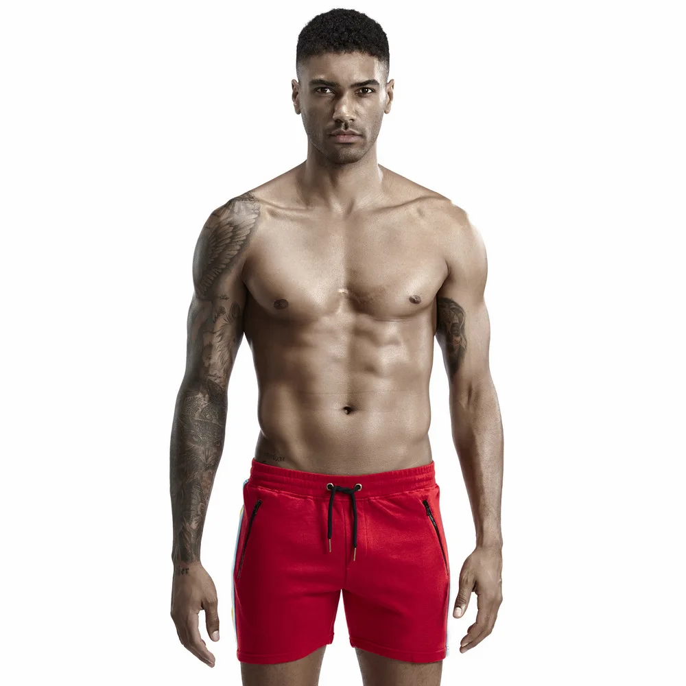 Men's Sports Boxer Shorts with Rainbow Pressure Strip Three Zippered Pockets Cotton Breathable Aro Pants for Young Sexy Panties