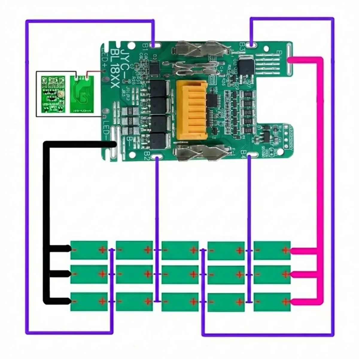 15X18650 BL1890 Li- Battery Case Kit for 18V Fast Charging PCB Protection Circuit Board with 9.0Ah Sticker