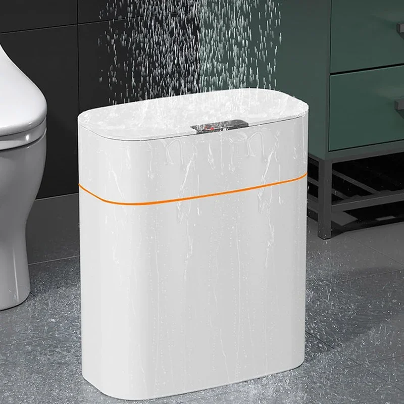 Smart Sensor Trash Can Bathroom Kitchen Trash Can with Lid Bathroom Waterproof Odor Proof Narrow Trash Can Household Products