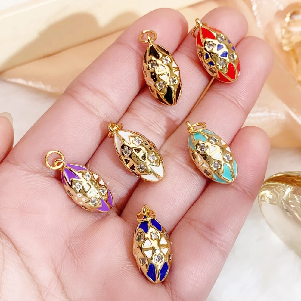 Juya 18K echtes Gold vergoldet Handwerk Emaille Bullet Lattice Oval Charms für DIY Frauen Luxus Ohrringe Halskette Armbänder Herstellung – Detail 3
