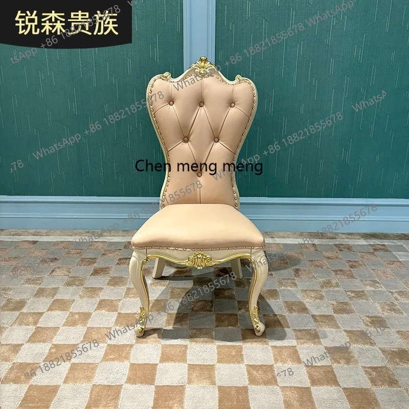 

European leather dining chair palace luxury wood carving flower office chair restaurant dining chair
