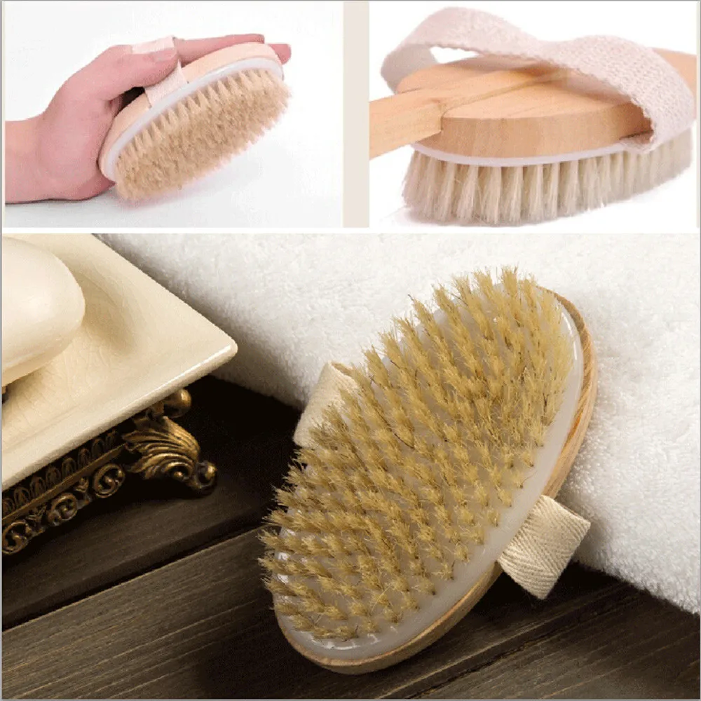Wooden Long Handle Bathroom Body Brushes Natural Bristles Brushes Exfoliating Massager Bathing Massage Shower Tools Supplies