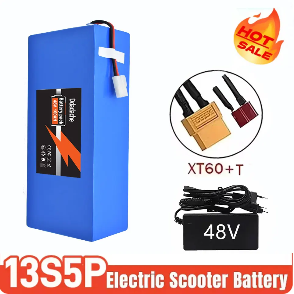 13S5P Batterijpakket 48V 100Ah 18650 Lithium Ingebouwde intelligente BMS voor 500-1000W elektrische machines + oplader