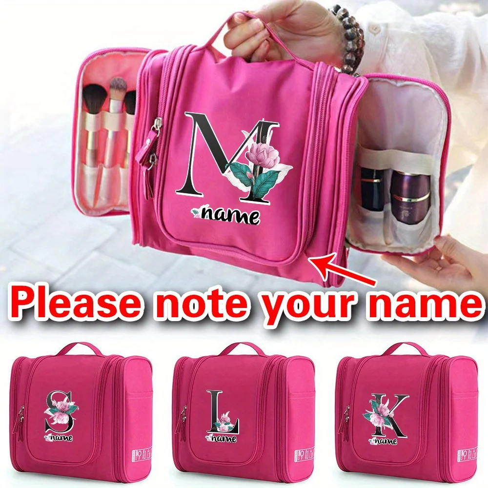 

Customizable Name Women's Pink Makeup Bag Cosmetics Storage Function Hanging Makeup Bag Travel Large Capacity Handbag