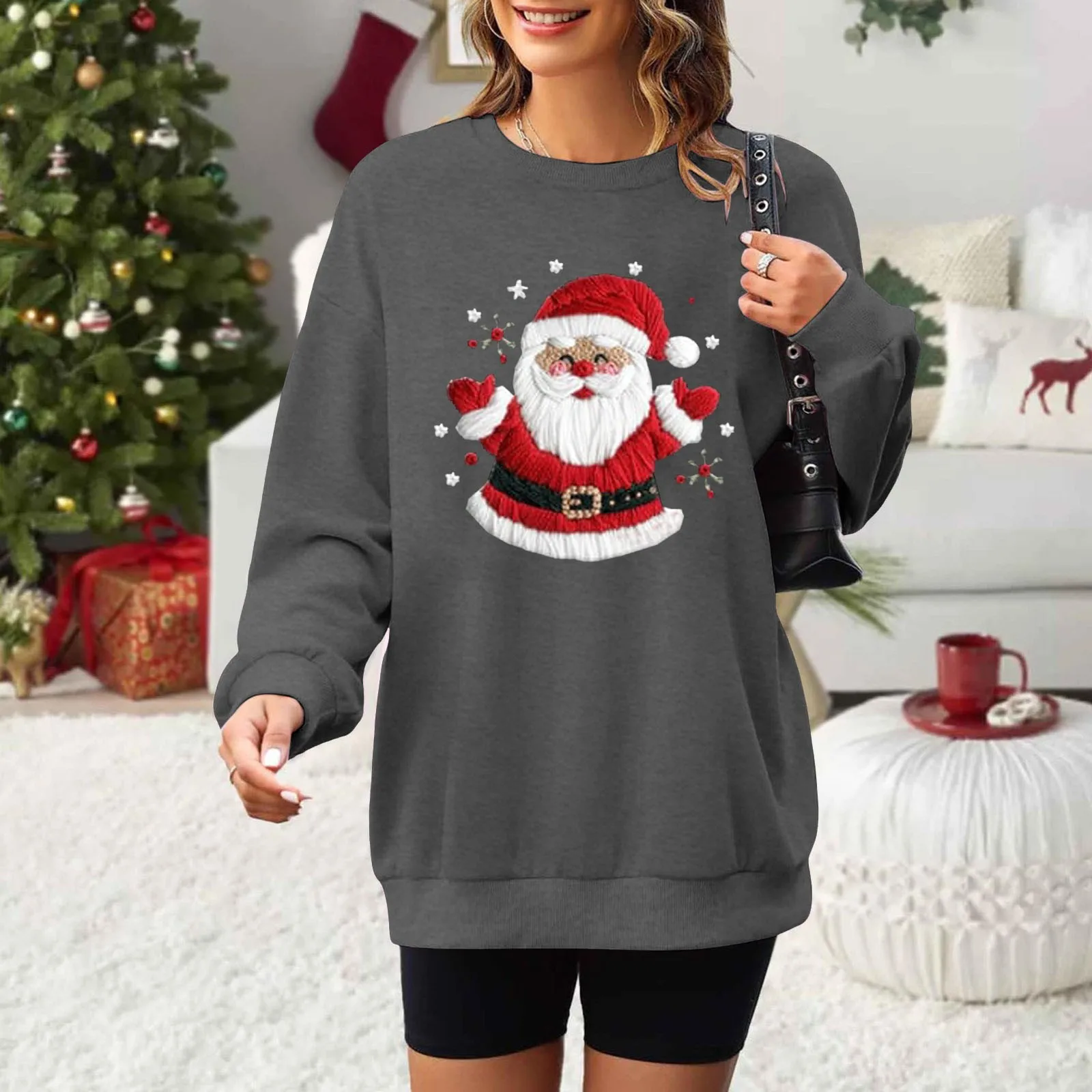 

Autumn Winter Santa Claus Print Xmas Pullover Streetwear Casual Sweatshirt Clothes Christmas Sweater O-Neck Long Sleeve Pullover