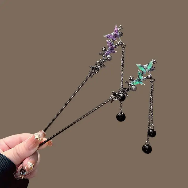 1Pc Bloem Haarspeld Neo-Chinese Stijl Haar Stokken Inkt Gekleurde Bloem Kwastje Haar Stok Voor Vrouwen Elegante Sieraden haar Accessoire