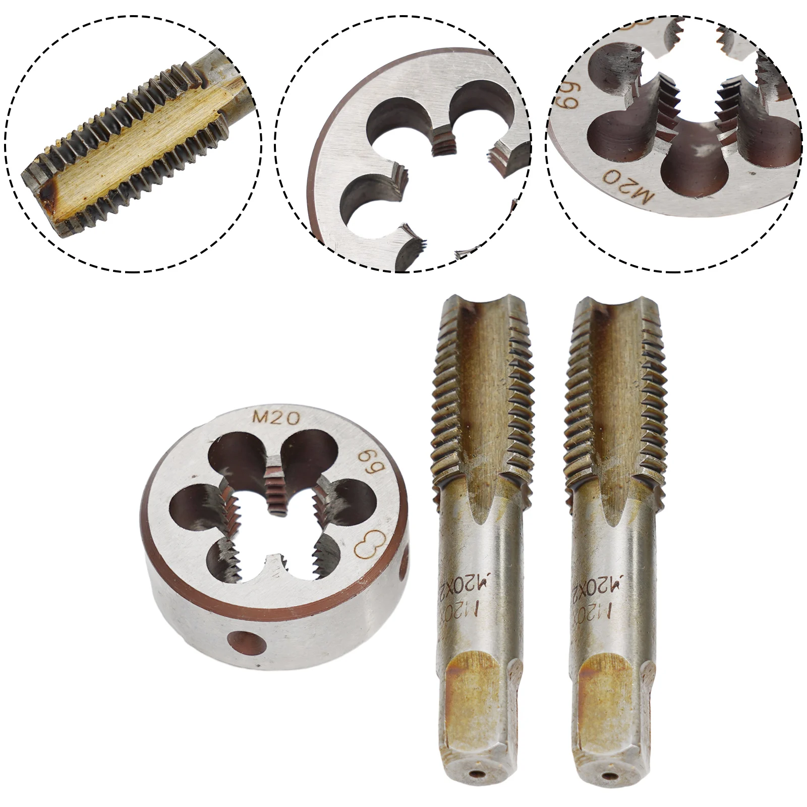 HSS M20 x 2 5mm Taper and Tap with M20 x 2 5mm Die Metric Thread Right Hand Set 3 Pieces for Durable Metalworking