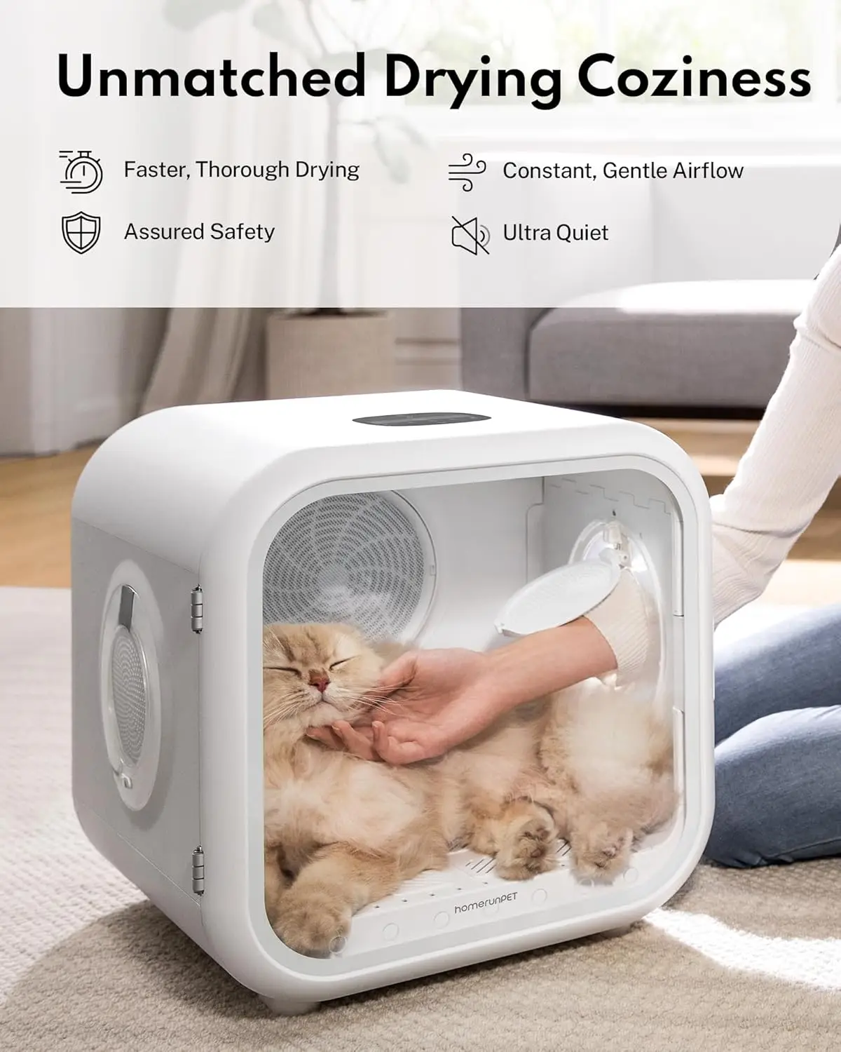 Ultra Quiet Pet Box secador, controle de temperatura inteligente, 360 ° eficiente para gatos e cães pequenos