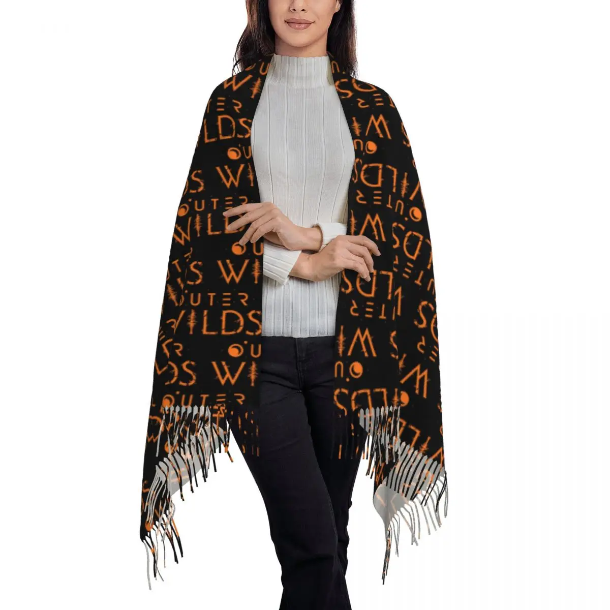 Outer Wilds Ventures Patch Scarf Tassel Scarves for Women Soft Warm Shawls and Wraps Long Fall Winter Shawl Wrap