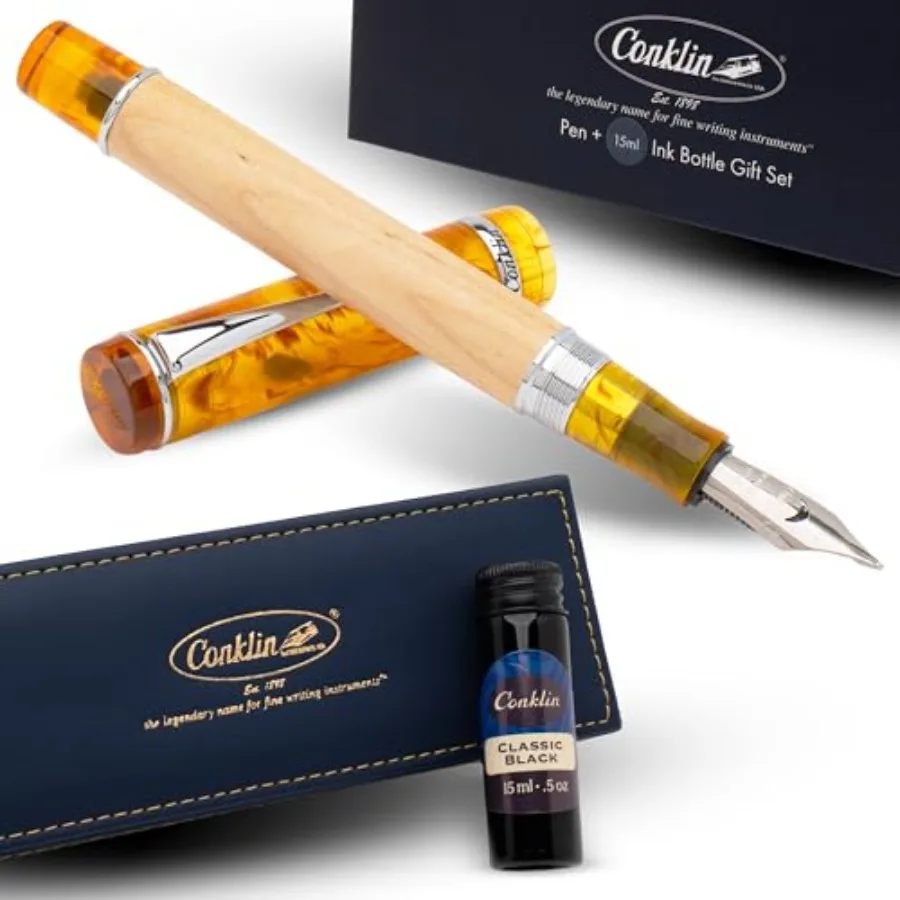 

Duragraph Voyager Fountain Pen Fine Nib Birchwood + European Resin + Free 15ml Ink Bottle Luxury Gift Pen for Professionals Col