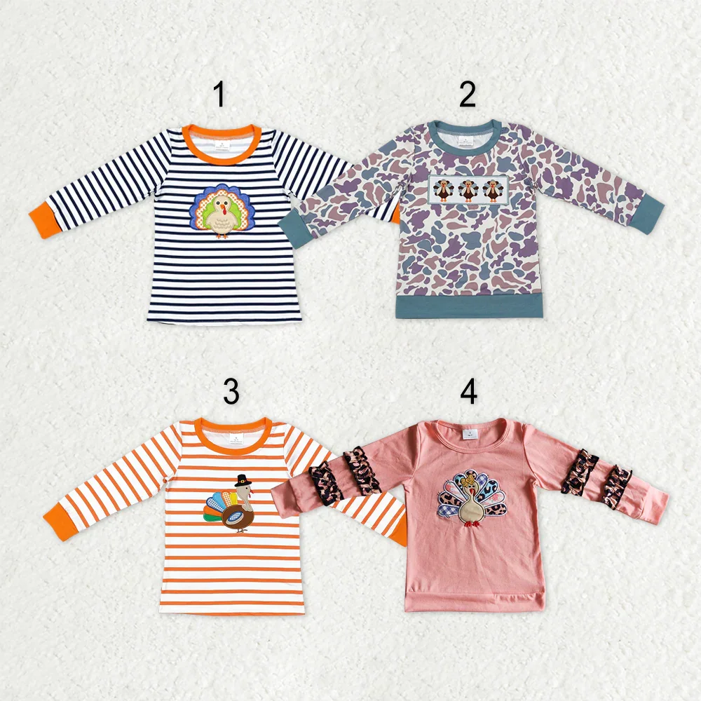 

z929-14 BT0807 Wholesale New Arrival baby boy clothes Embroidered Turkey Long Sleeve top Summer Boutique kids clothes boys