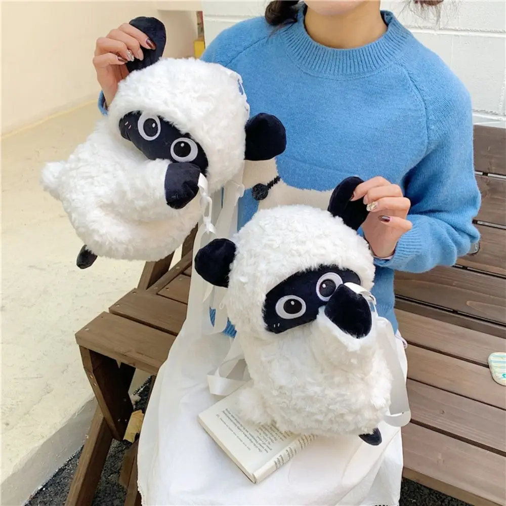 Borsa a tracolla per bambola di pecora Kawaii Borsa a tracolla per agnello con animali di peluche morbidi con tracolla staccabile Zaino leggero in peluche