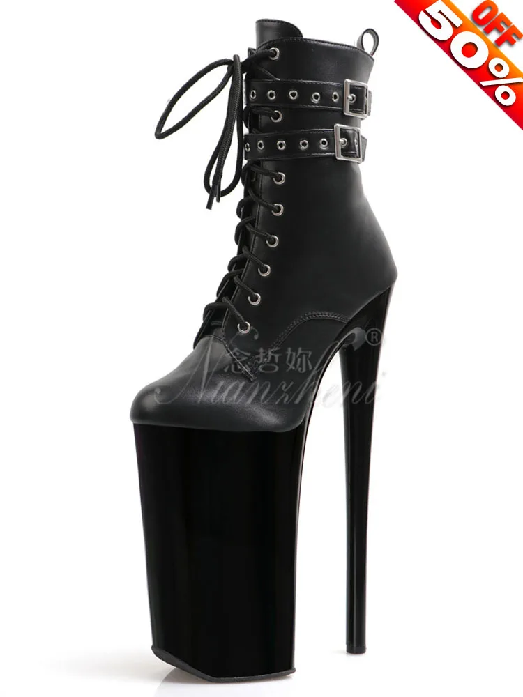 tacosto dance Platform 10inchesThin Heels 26cm Ankle Boots Belt Buckle Pole Dance Shoes Gothic Exotic Dancer Stripper Matte club