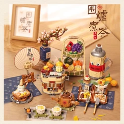 Loz New Tea Cooking Sets Stove Cooking Tea Dessert Food Building Block Toys Creative Friends Party Assembly Brick For Kids Gifts