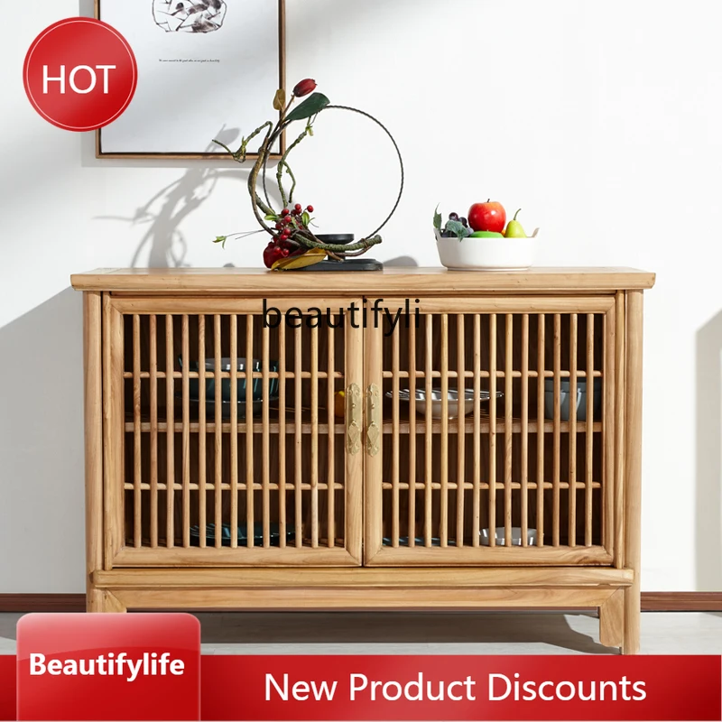 

A15 New Chinese Style Sideboard Cabinet Solid Wood Storage Old Elm Wood Entrance Cabinet with Door Storage Cabinet